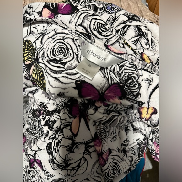 2X CJ Banks Black and White with Multicolor Butterflies Sleeveless Dress - Picture 4 of 5